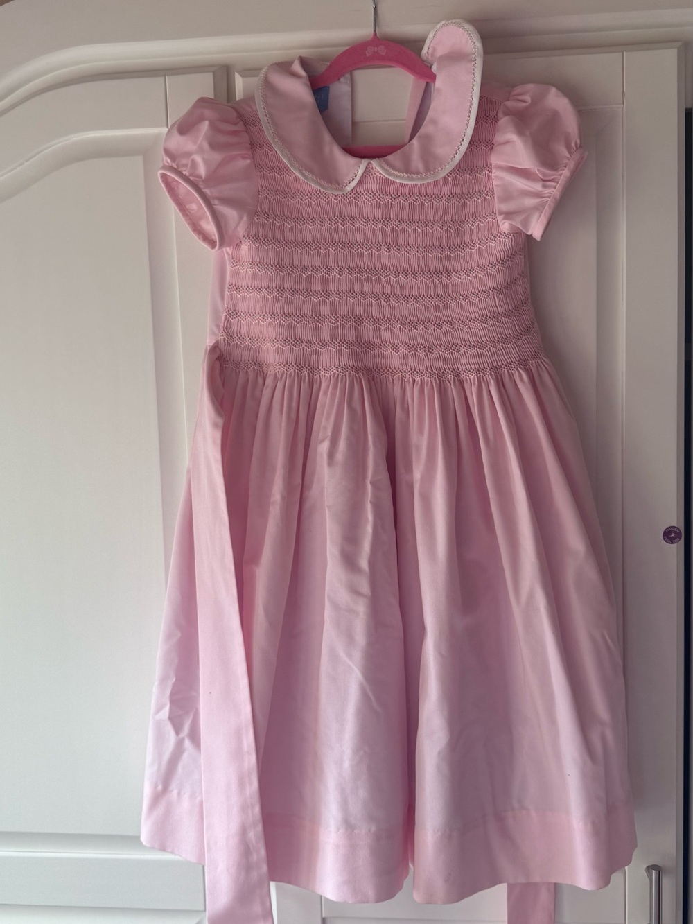 Smocked Pink Peter Pan Collar Girls' Formal Dress